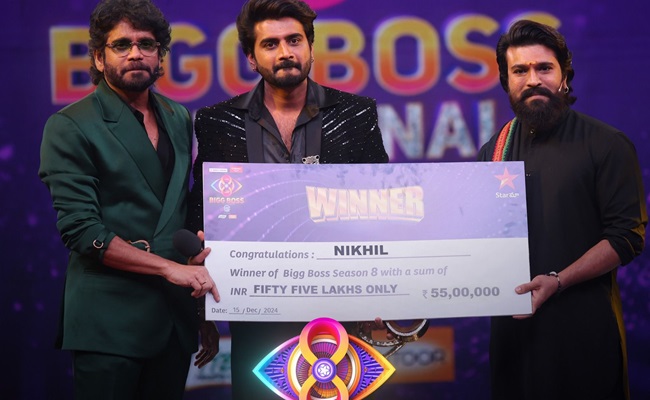 BB 8 Winner Nikhil Receives ₹55 Lakh from Charan