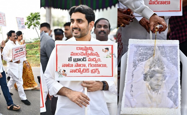 TDP legislators wash Jagan's portrait with liquor