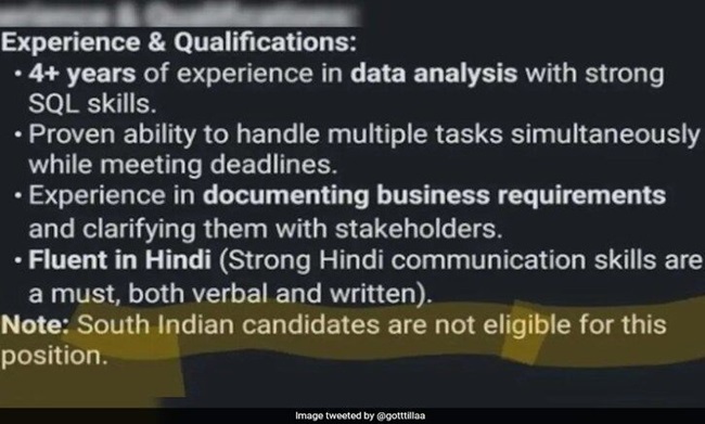 North Indian Firm: No Jobs For South Indians