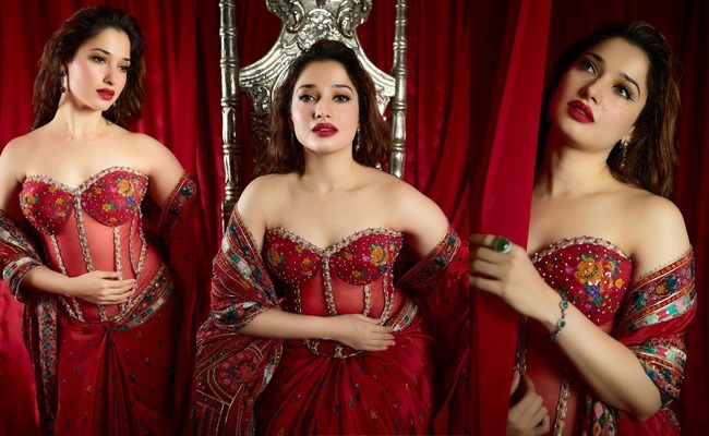 Pics: Tamannaah's Radiant Look in Red Ethnic Attire